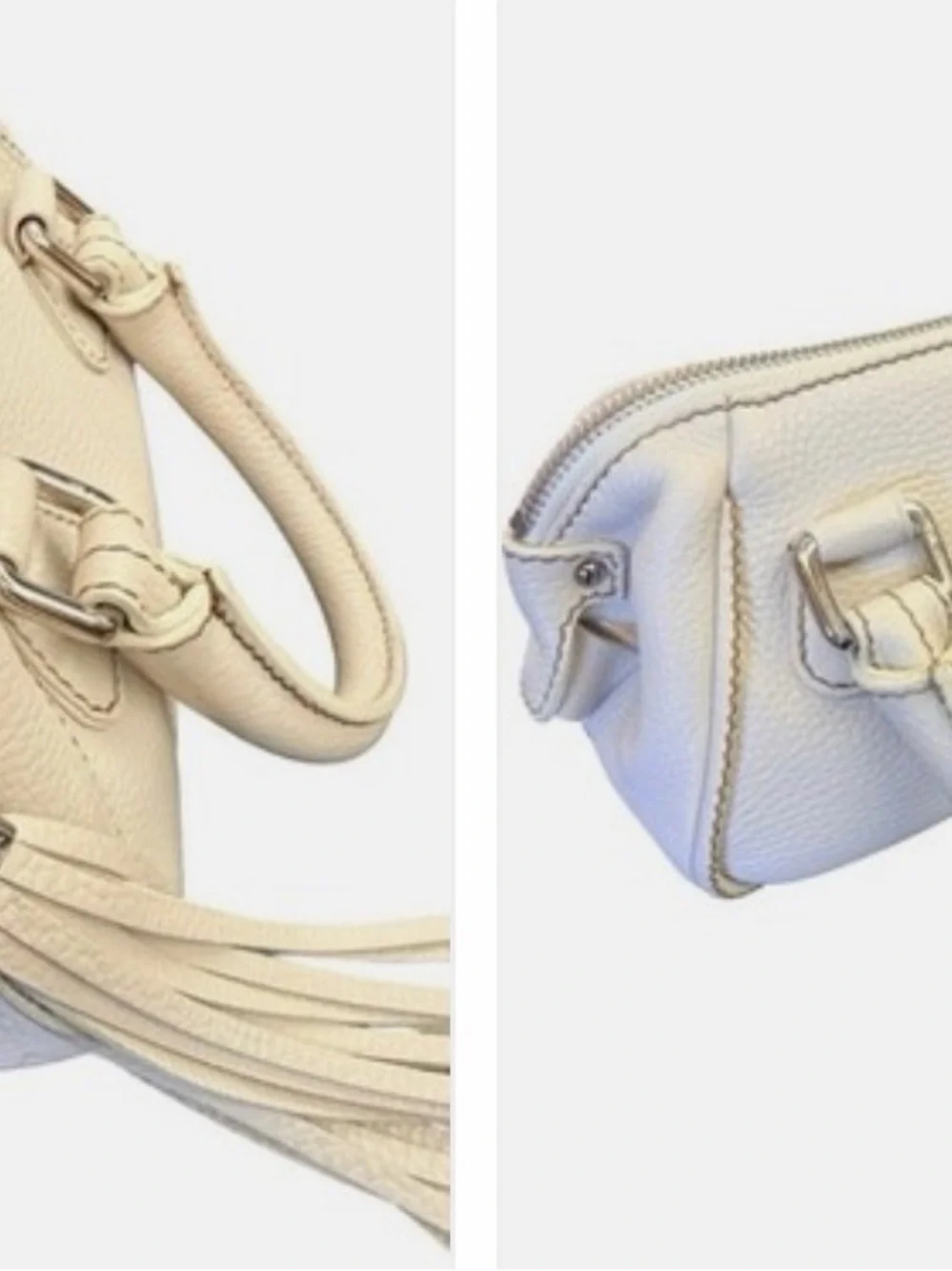 CHANEL Cream Pebbled Leather Bowler with Tassel